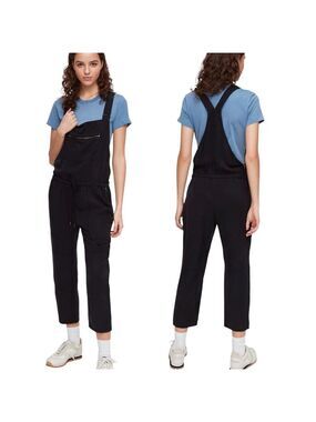 Aritzia Wilfred Valletta Black Utility Overalls Zip Pocket Cropped Leg Large